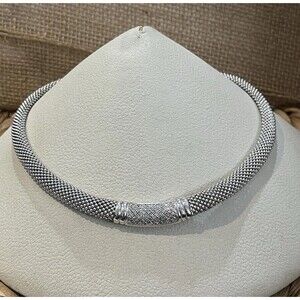Beautiful Sterling Silver Italy Mesh Style CZ Choker Necklace 16in Party Wedding